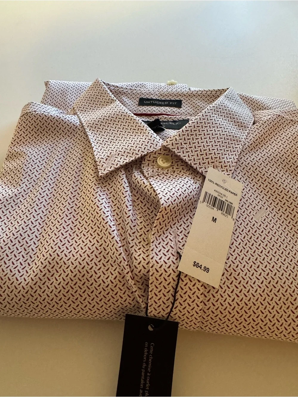 Banana Republic Men's White Shirt with Red Micro Pattern NWT untucked